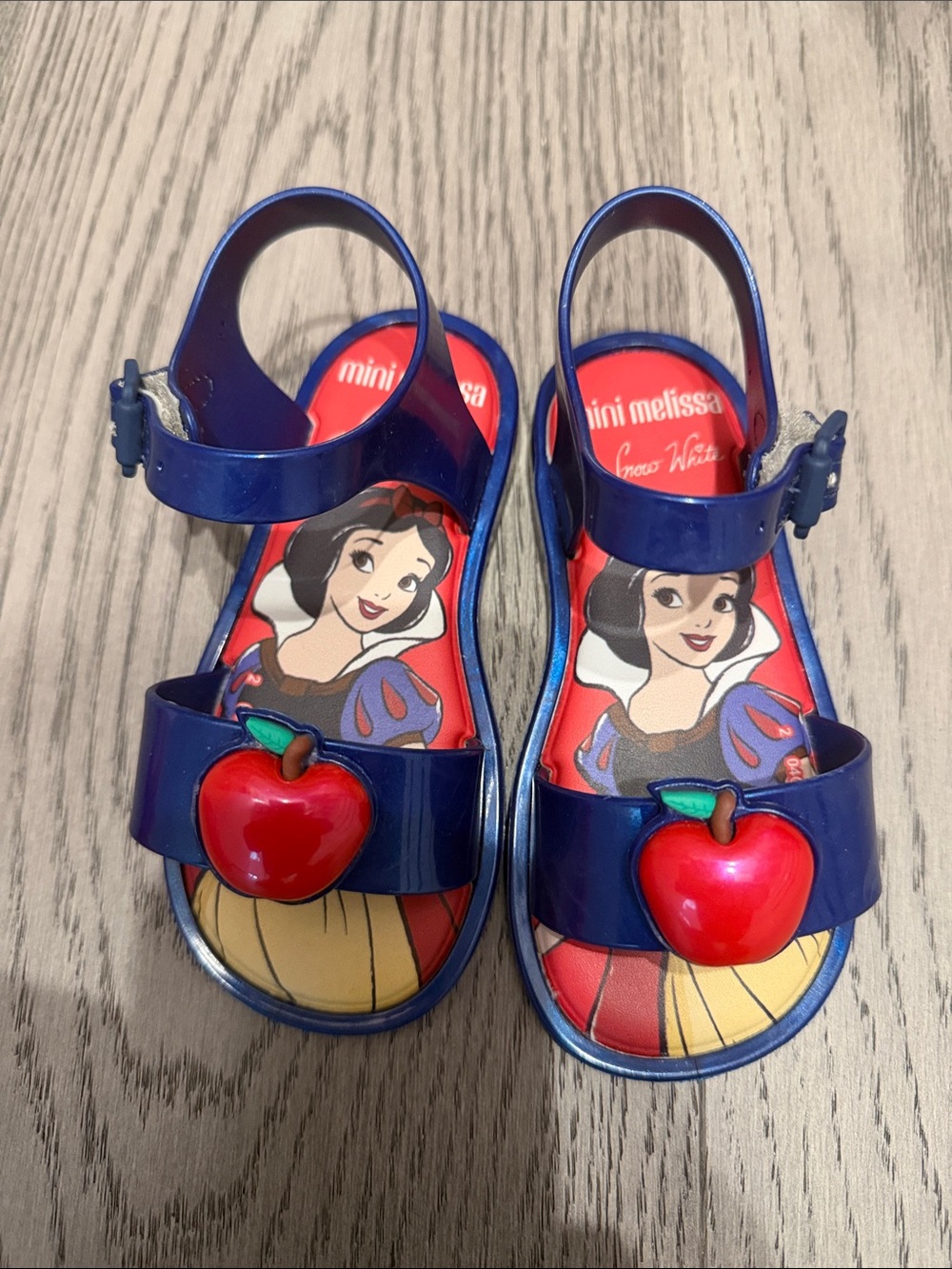 Mini Melissa Girls' Blue Jelly Sandals with Red Apple Accent